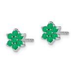 14k White Gold Emerald Cabochon Floral Post Earrings - Image 2