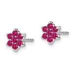 14k White Gold Ruby Cabochon Floral Post Earrings - Image 2
