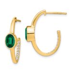 14k 7x5mm Oval Lab Created Emerald and Diamond J-Hoop Post Earrings