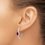 14k White Gold 7x5mm Pear Lab Created Ruby and Diamond J-Hoop Post Earrings - Image 3