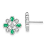 14k White Gold Emerald and Diamond Floral Post Earrings