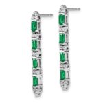 14k White Gold Emerald-cut Emerald and Diamond 4-stone Dangle Post Earrings - Image 2
