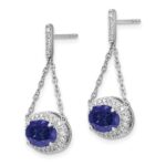 14k White Gold 8x6mm Oval Lab Created Sapphire and Diamond Chain Dangle Post Earrings - Image 2