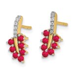 14k Ruby and Diamond Leaf Post Earrings - Image 2