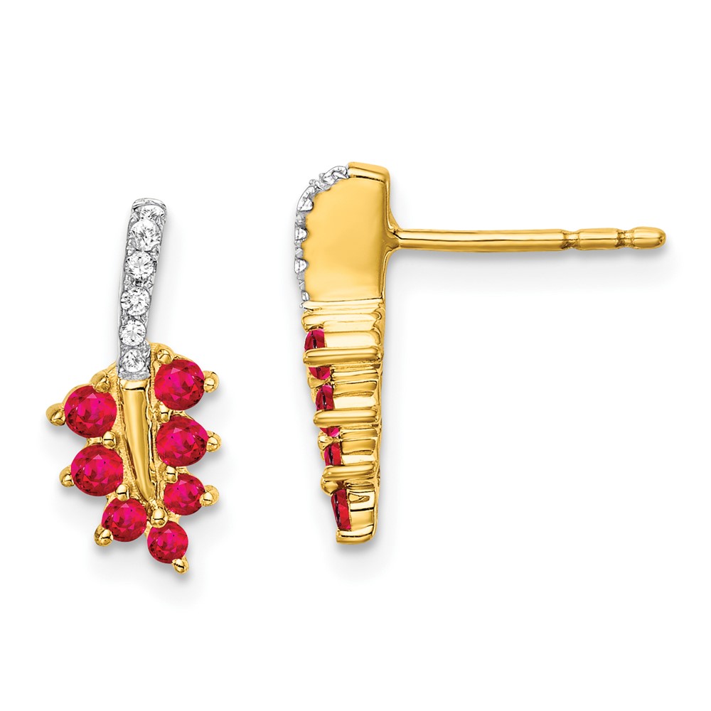 EM7248-RU-006-YA.jpg 14k Ruby and Diamond Leaf Post Earrings - Image 1