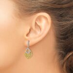 14k Emerald and Diamond Filigree Teardrop Dangle Post Earrings - Image 3