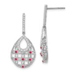 14k White Gold Ruby and Diamond Filigree Teardrop Dangle Post Earrings