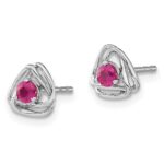 14k White Gold 3mm Round July/Lab Created Ruby Triangle Post Earrings - Image 2