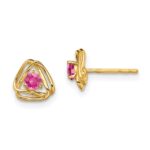 14k 3mm Round October/Pink Tourmaline Triangle Post Earrings