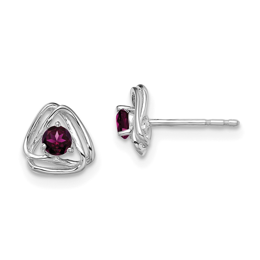 EM7395-RG-W.jpg 14k White Gold 3mm Round June/Rhodolite Garnet Triangle Post Earrings - Image 1