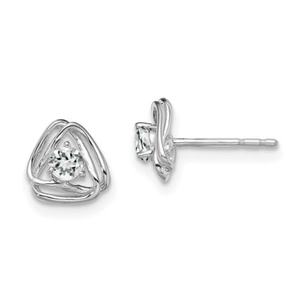 14k White Gold 3mm Round April/White Topaz Triangle Post Earrings