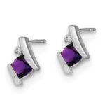 10k White Gold Cushion Amethyst and Diamond Earrings - Image 2