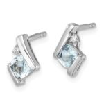 10k White Gold Cushion Aquamarine and Diamond Earrings - Image 2