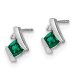 10k White Gold Cushion Cr. Emerald and Diamond Earrings - Image 2