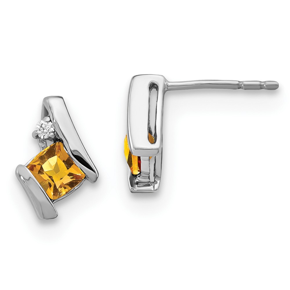 EM7398-CI-003-1WA.jpg 10k White Gold Cushion Citrine and Diamond Earrings - Image 1