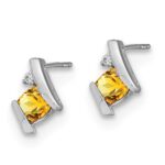 14k White Gold 4mm Cushion November/Citrine and Diamond Post Earrings - Image 2