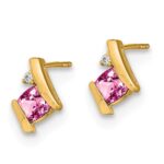 10k Yellow Gold Cushion Cr. Pink Sapphire and Diamond Earrings - Image 2