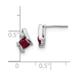 14k White Gold 4mm Cushion July/Lab Created Ruby and Diamond Post Earrings - Image 4