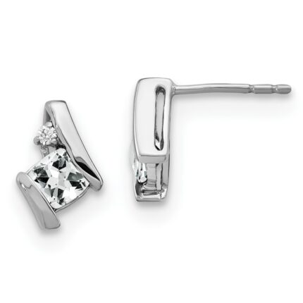 14k White Gold 4mm Cushion April/White Topaz and Diamond Post Earrings