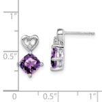 14k White Gold 6mm Cushion February/Amethyst and Diamond Heart Post Earrings - Image 4