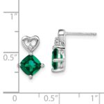 14k White Gold 6mm Cushion May/Lab Created Emerald and Diamond Heart Post Earrings - Image 4