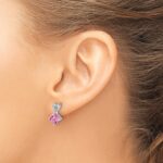 14k White Gold 6mm Cushion October/Lab Created Pink Sapphire and Diamond Heart Post Earrings - Image 3