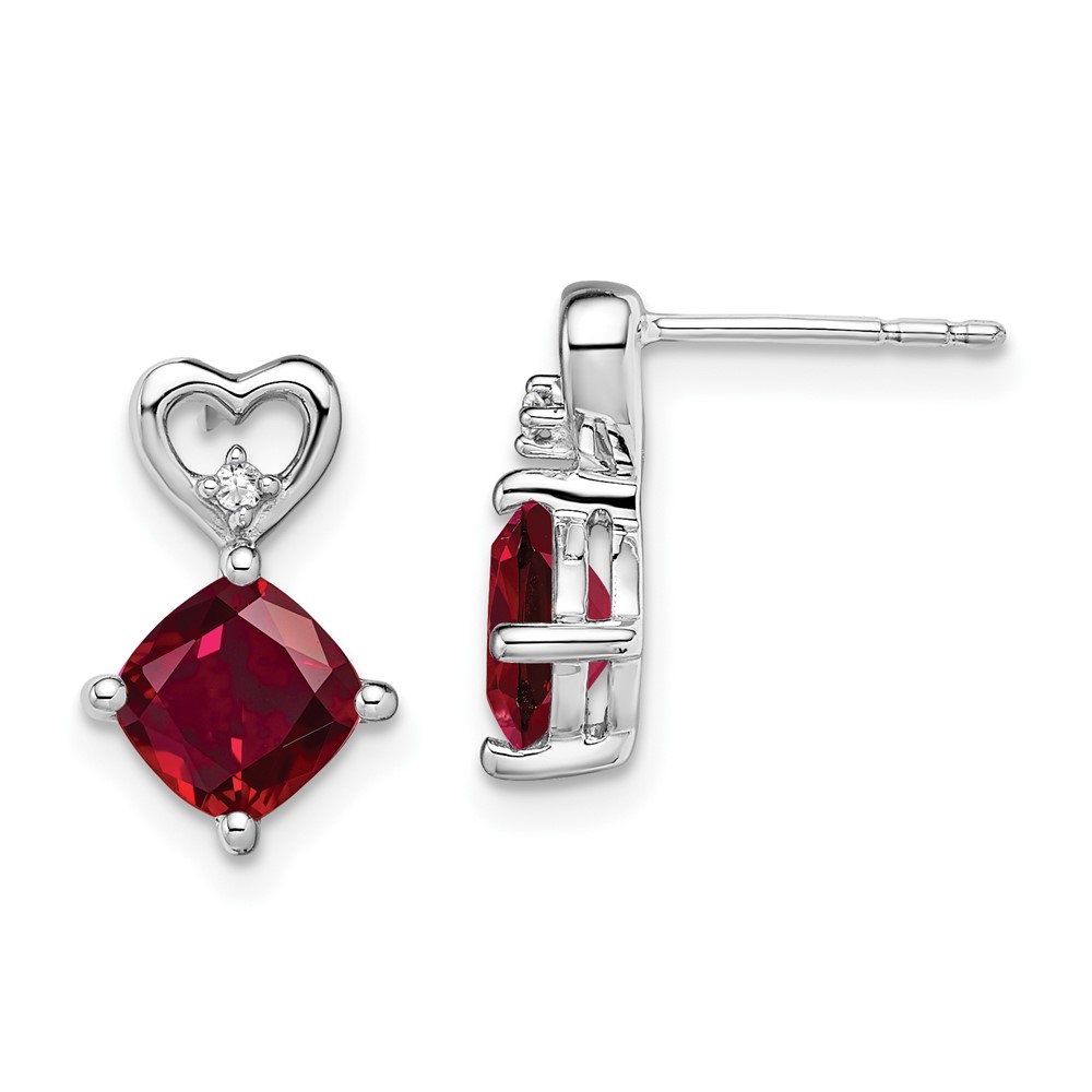 EM7399-CRU-002-WA.jpg 14k White Gold 6mm Cushion July/Lab Created Ruby and Diamond Heart Post Earrings - Image 1