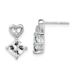 14k White Gold 6mm Cushion April/White Topaz and Diamond Heart Post Earrings