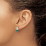 Sterling Silver Rhodium-plated Created Emerald and Diamond Earrings - Image 3
