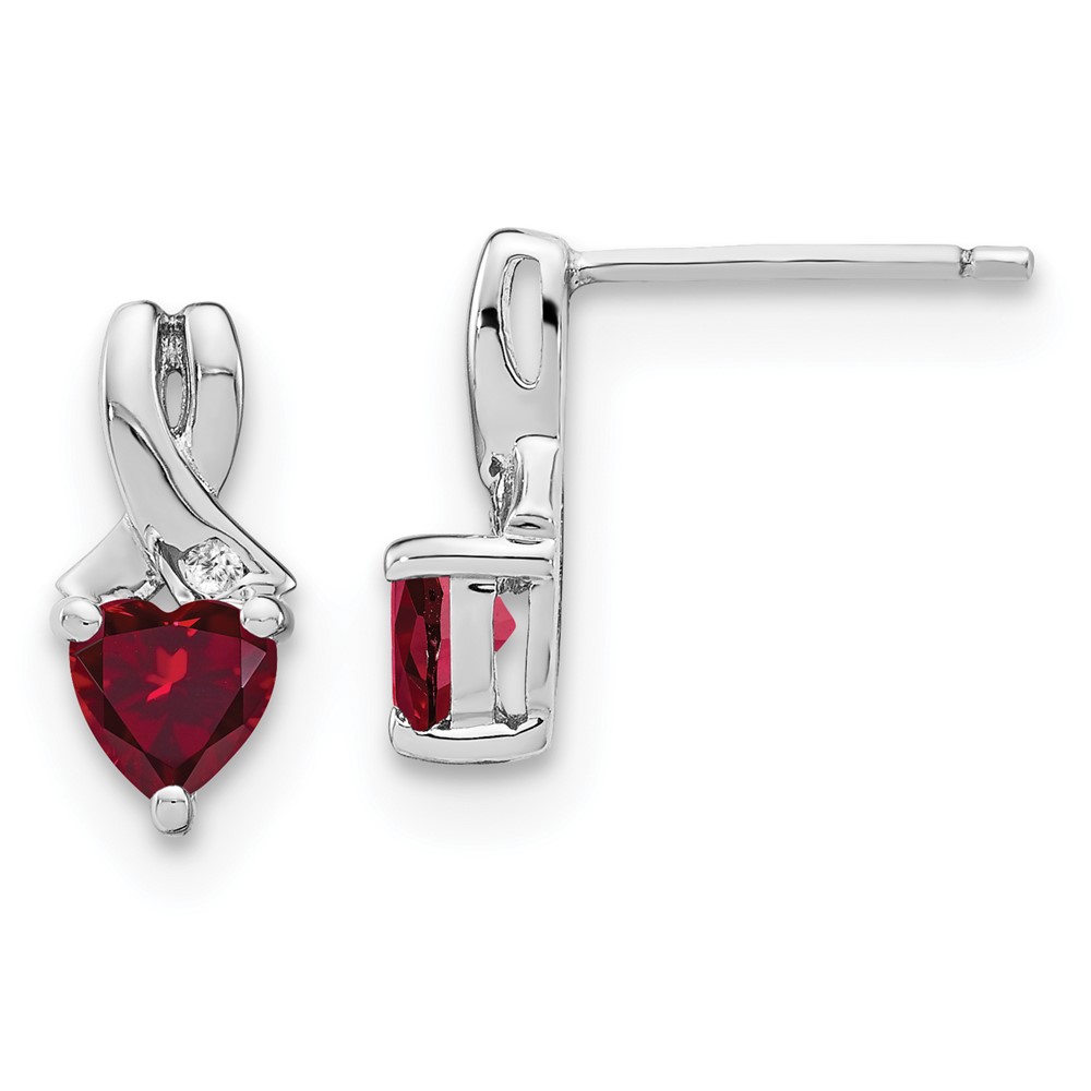 EM7401-CRU-002-SSA.jpg Sterling Silver Rhodium-plated Created Ruby and Diamond Earrings - Image 1