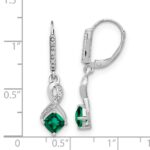 Sterling Silver Rhodium-plated Created Emerald and Diamond Earrings - Image 4