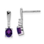 14k White Gold 5x3 Oval February/Amethyst and Diamond Dangle Post Earrings