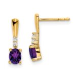 14K 5x3 Oval February/Amethyst and Diamond Dangle Post Earrings