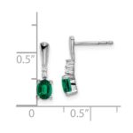 14k White Gold 5x3 Oval May/Lab Created Emerald and Diamond Dangle Post Earrings - Image 4