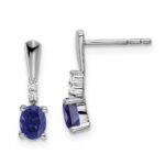 14k White Gold 5x3 Oval September/Lab Created Sapphire and Diamond Dangle Post Earrings