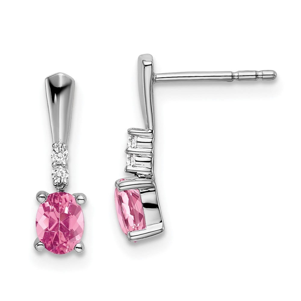 EM7407-PT-004-WA.jpg 14k White Gold 5x3 Oval October/Pink Tourmaline and Diamond Dangle Post Earrings - Image 1