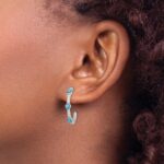 14k White Gold Turquoise and White Topaz J-hoop Earrings - Image 3