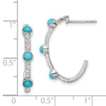 14k White Gold Turquoise and White Topaz J-hoop Earrings - Image 4