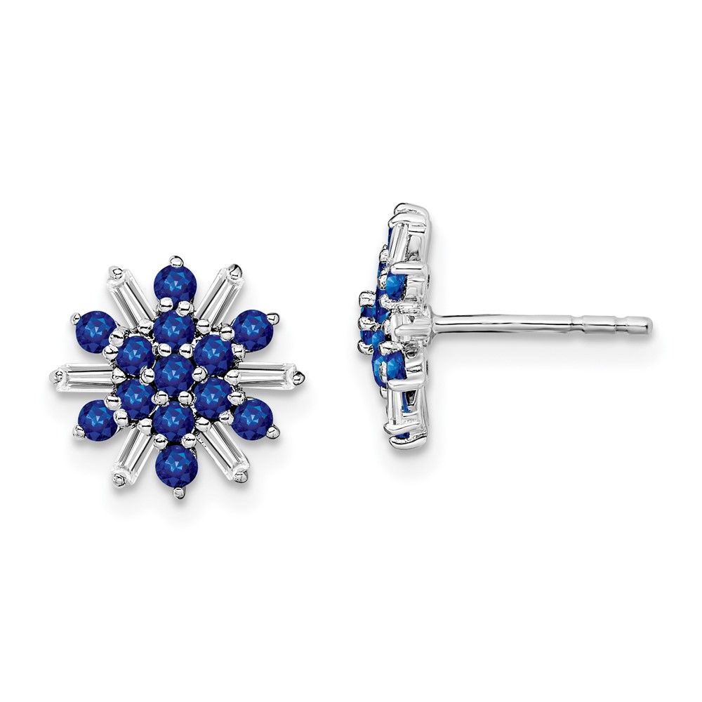 EM7454-SA-18-WA.jpg 14k White Gold Sapphire and Diamond Snowflake Post Earrings - Image 1