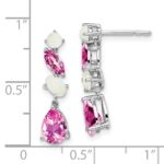 14k White Gold Lab Created Pink Sapphire and Opal Dangle Post Earrings - Image 4