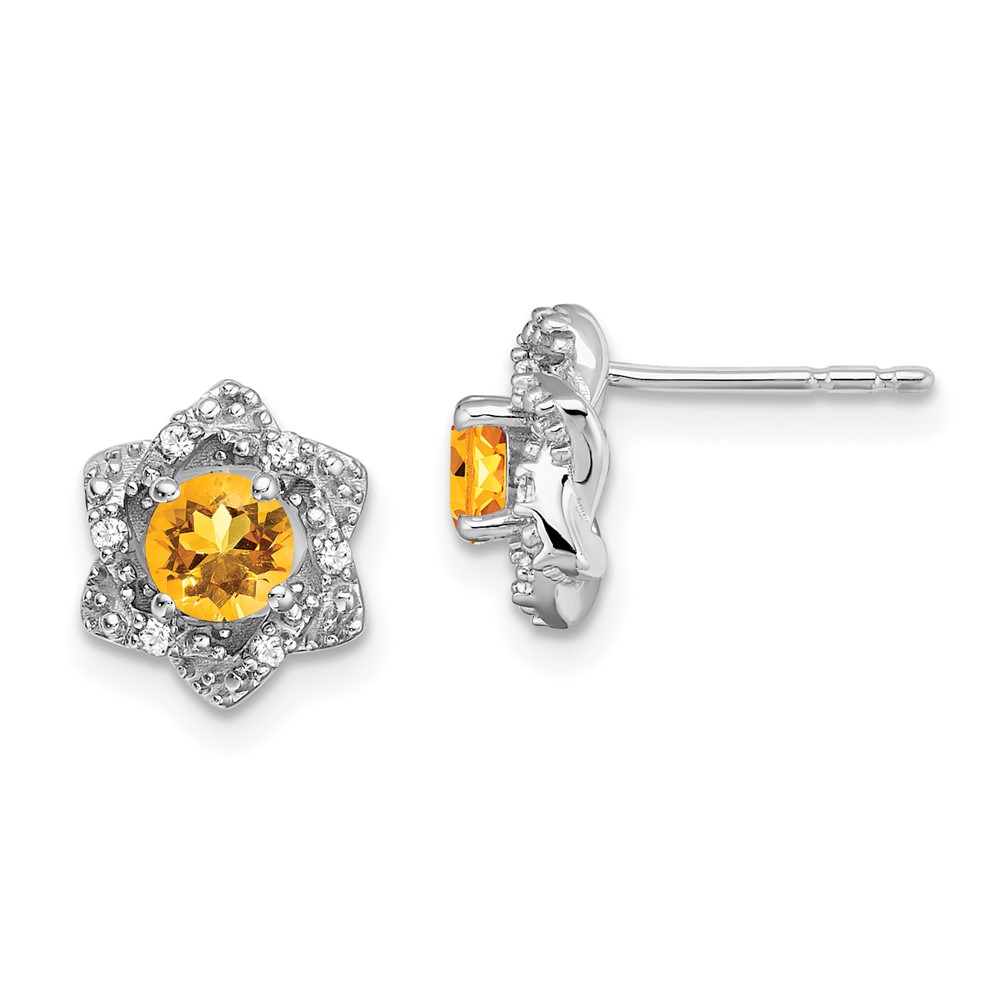 EM7459-CI-006-WA.jpg 14k White Gold Citrine and Diamond Post Earrings - Image 1