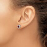14k White Gold Garnet and Diamond Post Earrings - Image 3