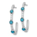14k White Gold Turquoise and White Topaz J-hoop Earrings - Image 2