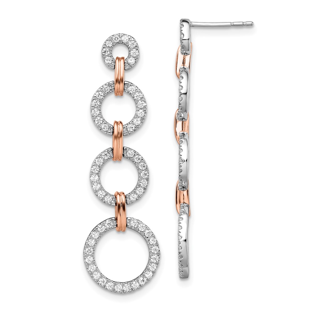 EM7930-067-WRAA.jpg 14k Two-Tone Rose and White Gold 5/8 carat Lab Grown Diamond VS/SI+ G+ Circle Post Dangle Earrings - Image 1