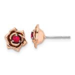 14K Two-tone White and Rose Gold Ruby Flower Post Earrings