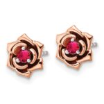 14K Two-tone White and Rose Gold Ruby Flower Post Earrings - Image 2