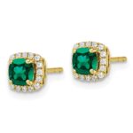 10k 1/10 carat Lab Grown Diamond VS/SI+ G+ and Created Emerald Complete Square Halo Post Earrings - Image 2