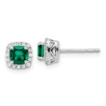 10k White Gold 1/10 carat Lab Grown Diamond VS/SI+ G+ and Created Emerald Complete Square Halo Post Earrings