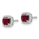 14k White Gold 1/10 carat Lab Grown Diamond VS/SI+ G+ and Created Ruby Complete Square Halo Post Earrings - Image 2