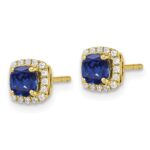 10k 1/10 carat Lab Grown Diamond VS/SI+ G+ and Created Sapphire Complete Square Halo Post Earrings - Image 2